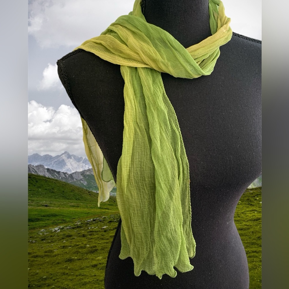 Green and Yellow Ombre Chiffon Crinkle Scarf